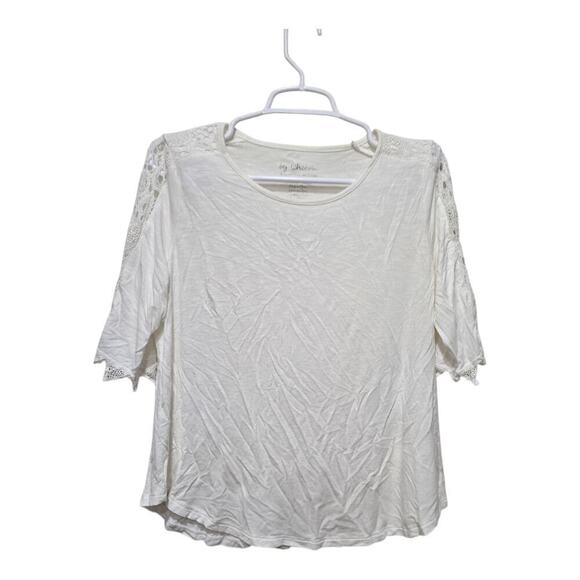 Chico's Tops - Chicos White Crochet Sleeve Top Petite 1 Rayon Knit Blouse